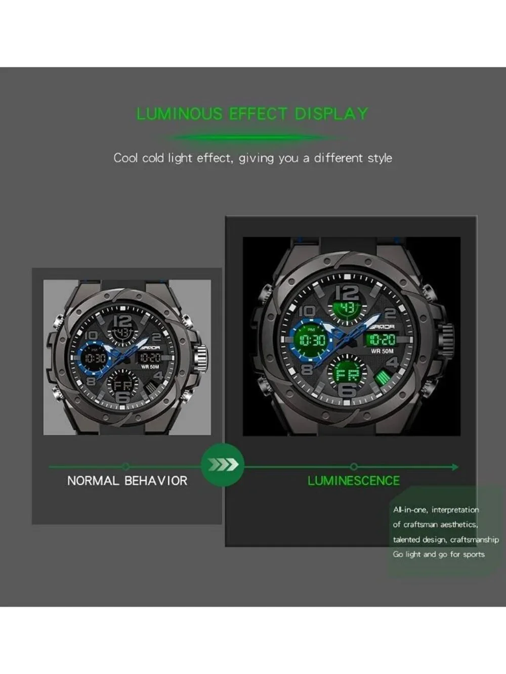 Men's Black Analog Quartz Sport Waterproof Military Tactical LED Digital Watch